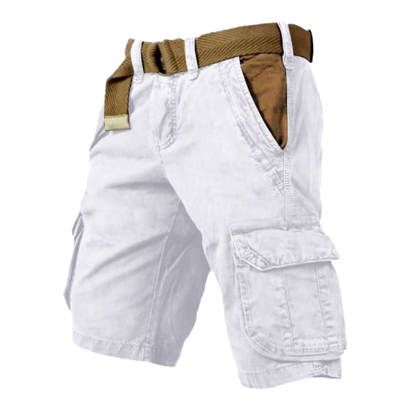 Mens Cargo Pants Big and Tall Casual Cropped Pants Solid Color Straight Leg Lightweight Streetwear Trousers Spring White L