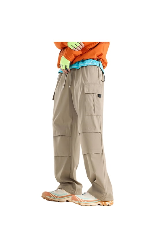 Mens Cargo Pants Big and Tall Parachute Pants Straight Leg Casual Trousers with Dragging Hem Lightweight Streetwear Style Khaki XL