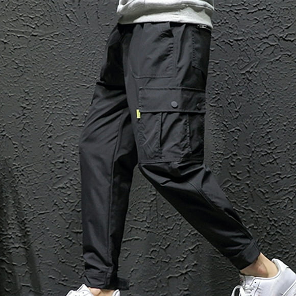 Mens Cargo Pants Big and Tall Plus Size Drawstring Tapered Work Trousers Multi Pockets Casual Solid Relaxed Elastic Waist Hiking Pant Clearance L-5X