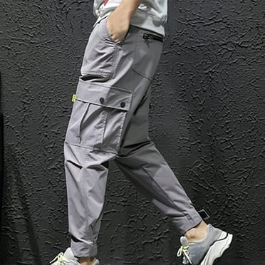 Mens Cargo Pants Big and Tall Plus Size Drawstring Tapered Work Trousers Multi Pockets Casual Solid Relaxed Elastic Waist Hiking Pant Clearance L-5X
