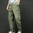 thumbnail image 1 of Mens Cargo Pants Big and Tall Plus Size Drawstring Tapered Work Trousers Multi Pockets Casual Solid Relaxed Elastic Waist Hiking Pant L-5X, 1 of 6