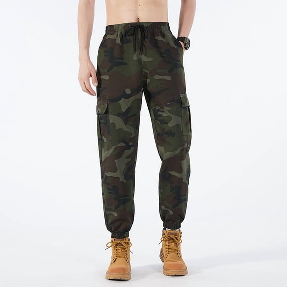 Mens Cargo Pants Camouflage Relaxed Fit Casual Elastic Waist Sweatpant with Drawstrings Comfort Outdoor Running Athleisure Pants CE1 M