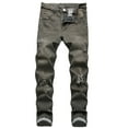 thumbnail image 1 of Mens Cargo Pants Casual Cotton Straight Ripped Hole Trousers Jeans Pants Full Length Pants Regular Straight Pant Green 3XL, 1 of 5