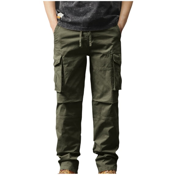Mens Cargo Pants Casual Fashion Outdoors Multi-Pocket Solid Color Cargo Full Length Pants Casual Pants for Men Army Green 2XL