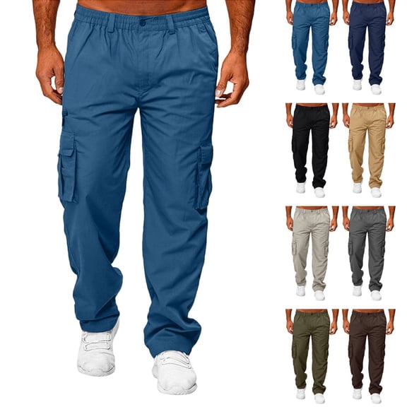 Mens Cargo Pants Casual Jogger Multi Pockets Outdoor Hiking Work Sweatpants Blue 2XL