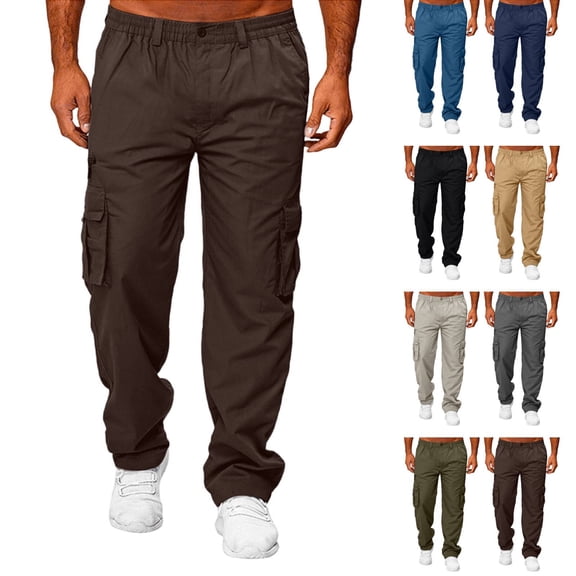 Mens Cargo Pants Casual Jogger Multi Pockets Outdoor Hiking Work Sweatpants Coffee XL