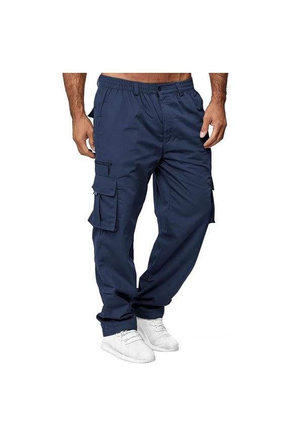 Mens Cargo Pants Casual Jogger Multi Pockets Outdoor Hiking Work Sweatpants Navy M