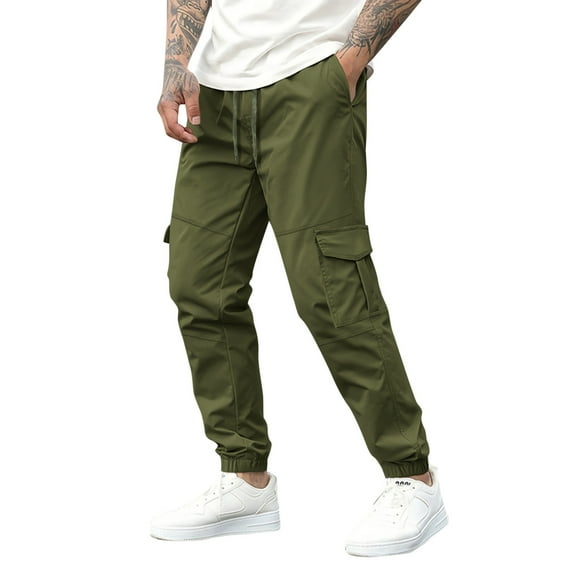Mens Cargo Pants Casual Joggers Athletic Pants Cotton Loose Straight Sweatpants Men's Casual Pants Hiking Pants Workout Joggers for Men Elastic Waist Drawstring Tapered Pants