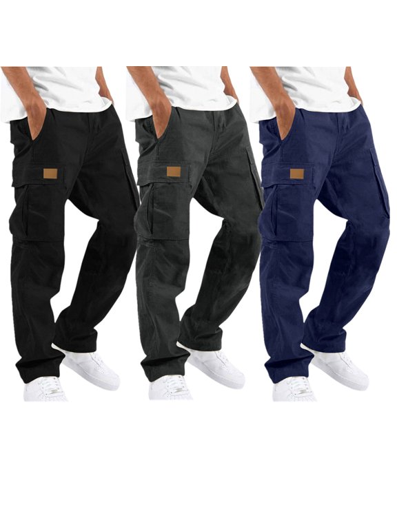 Mens Cargo Pants Casual Joggers Hiking Pants Loose Fit Straight Athletic Workout Sweatpants with Pockets