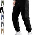 thumbnail image 1 of Mens Cargo Pants Casual Lightweight Elastic Waist Joggers Drawstring Baggy Comfy Workout Hiking Pants Multi Pockets Black 2XL, 1 of 9