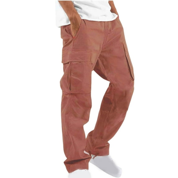 Mens Cargo Pants Casual Loose Fit Joggers Athletic Hiking Pants Elastic waist Cotton Straight Sweatpants with Multi-Pocket