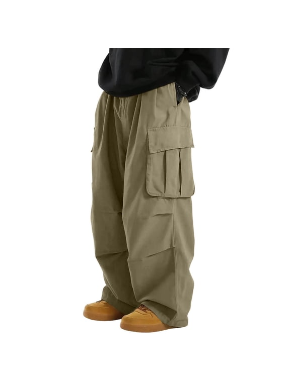 Mens Cargo Pants, Casual Smart Trousers Elastic Waist Pant Tactical Combat Cotton Trouser Comfortable Fit Workwear Bottoms Quick Dry Stretch Hiking Sweatpants with Multiple Pockets