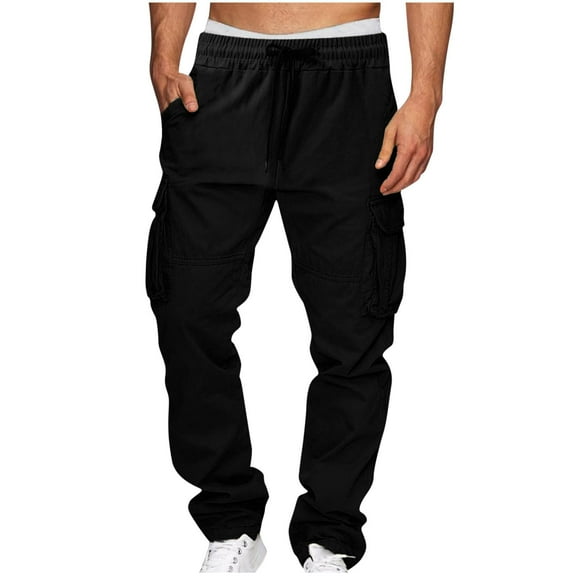 Mens Cargo Pants Casual Solid Multiple Pockets Outdoor Straight Type Fitness Pants Cargo Pants Trousers Sweatpants for Men Black XL
