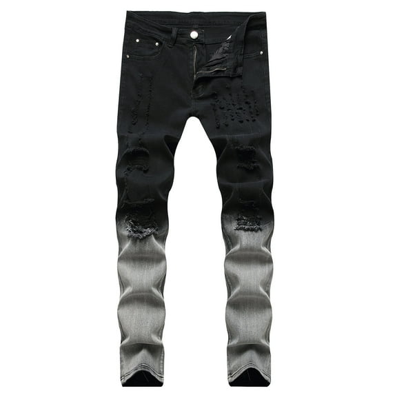 Mens Cargo Pants Casual Straight Ripped Hole Trousers Jeans Pants Full Length Pants Sweatpants for Men Black XL