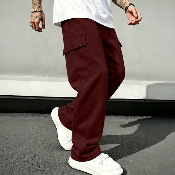 Mens Cargo Pants Casual Wide Leg Elastic Waist Joggers Cozy Soft Lightweight Sweatpants With Mult Pockets