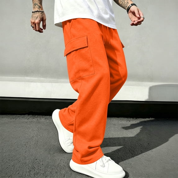 Mens Cargo Pants Casual Wide Leg Elastic Waist Joggers Cozy Soft Lightweight Sweatpants With Mult Pockets