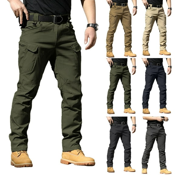 Mens Cargo Pants Classic-Fit Lightweight Multiple Pockets Work Pants Casual Straight Leg Hiking Pants, #03 Black, Size L