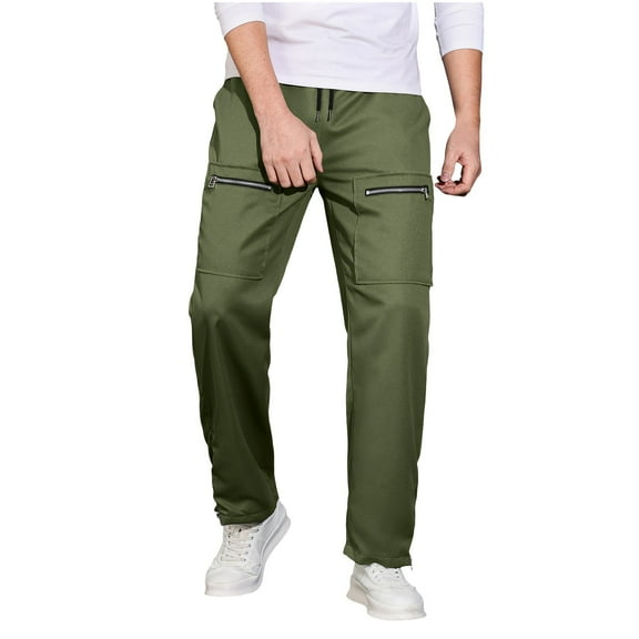 Mens Cargo Pants Classic Fit Pants Cotton Mens Work Pants Casual Elastic Waist Men Pants Olive Green
