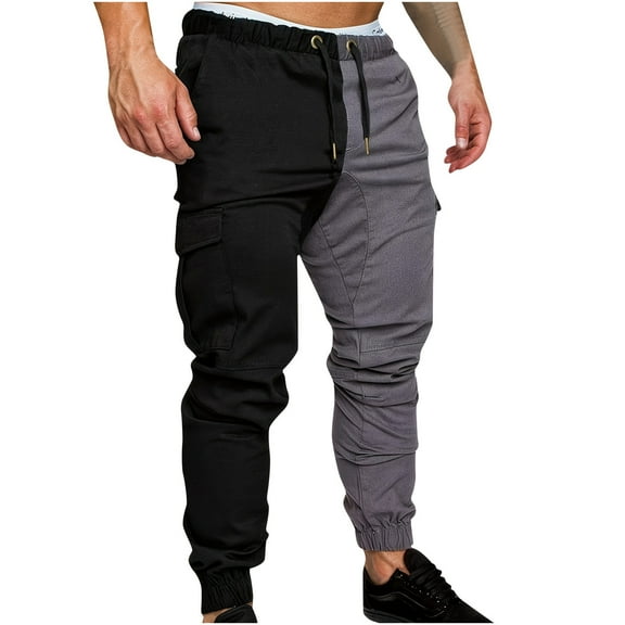 Sweatpants for Men, Men Pants Color Block Casual Pocket Outdoor Elastic Waistbelt Jogger Drawstring Trousers Work Pants