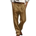 thumbnail image 1 of Mens Cargo Pants, Cotton Linen Pants Men Casual Loose Fit Elastic Drawstring Waist Summer Beach Pants S-3XL, 1 of 5