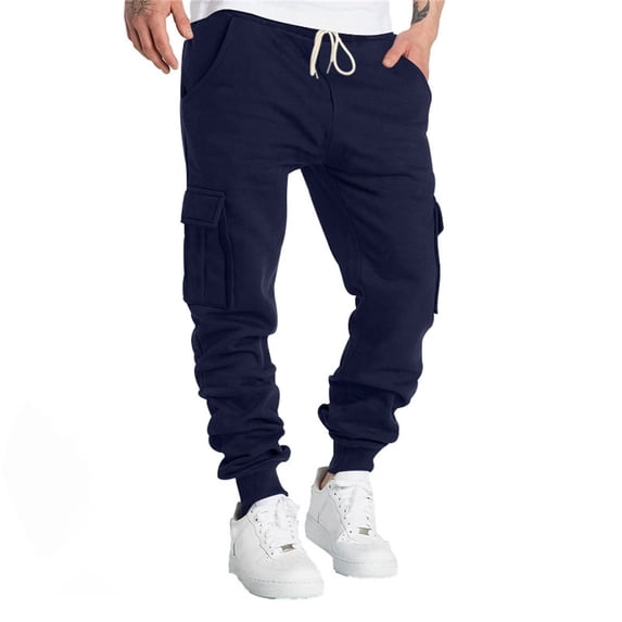 Mens Cargo Pants Deep Pockets Loose Fit Drawstring Boys Jeans Pants,Black,L