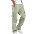 thumbnail image 1 of Mens Cargo Pants Drawstring Casual Hiking Pants Joggers Athletic Trousers Cotton Loose Straight Sweatpants for Men Light Green 5XL, 1 of 2