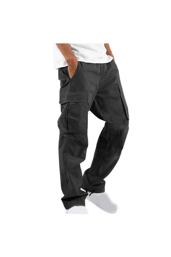 Mens Cargo Pants Drawstring Casual Hiking Pants Joggers Athletic Trousers Cotton Loose Straight Sweatpants for Men