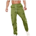 thumbnail image 1 of ZQUUVOU Mens Cargo Pants Drawstring Casual Sports Zipper Drawstring Straight Leg Full Length Pants Olive Green, 1 of 9