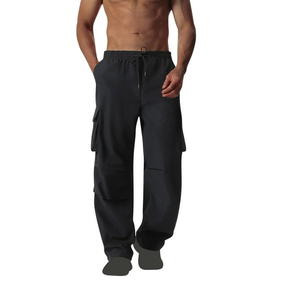 Mens Cargo Pants Drawstring Elastic Waist Y2K Sweatwear Comfort Casual Baggy Relaxed Fit Long Trousers Beach Gym Workout Running Casual Sweatpant with Mutil Pockets