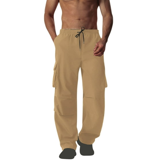 Mens Cargo Pants Drawstring Elastic Waist Y2K Sweatwear Comfort Casual Baggy Relaxed Fit Long Trousers Beach Gym Workout Running Casual Sweatpant with Mutil Pockets