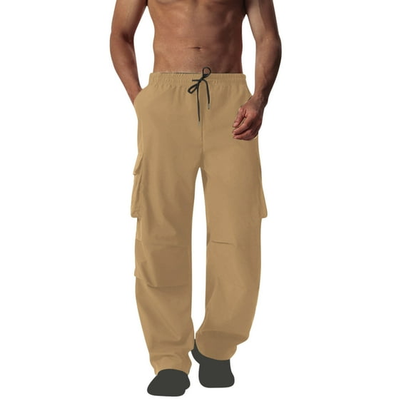 Mens Cargo Pants Drawstring Elastic Waist Y2K Sweatwear Comfort Casual Baggy Relaxed Fit Long Trousers Beach Gym Workout Running Casual Sweatpant with Mutil Pockets