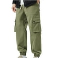 thumbnail image 1 of Mens Cargo Pants Drawstring Outdoors Solid Casual Elastic Waist Pocket Pull On Workwear Pants Olive Green, 1 of 9
