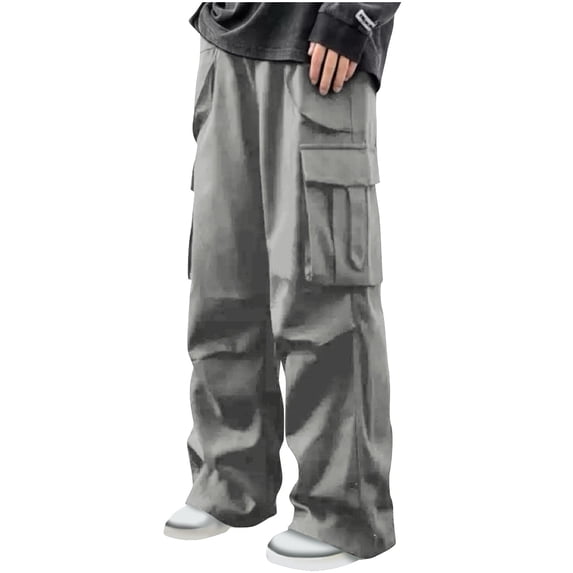 ZQUUVOU Mens Cargo Pants Elastic Waist Pants Sport Jogger Long Trousers For Hiking Fishing Running Workout Gray