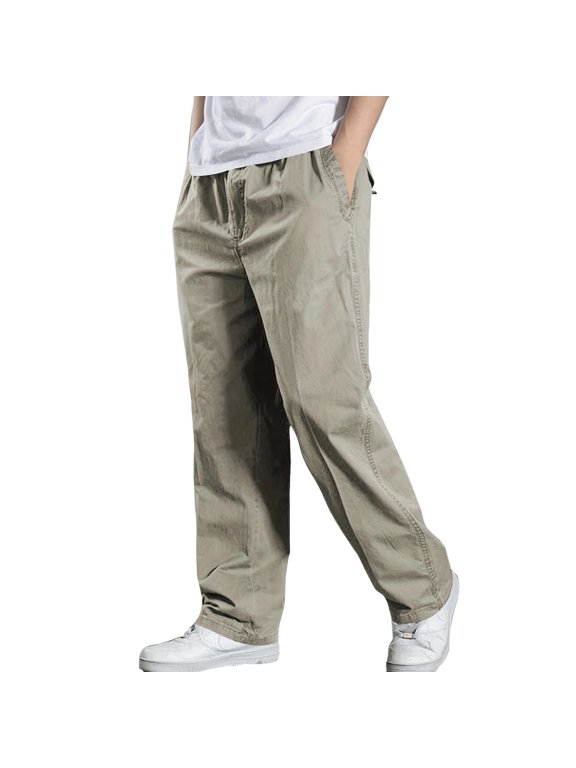 Mens Cargo Pants Elastic Waist Sweatpants for Men Casual Long Trousers Light Jogger Pants Light Gray 2XL