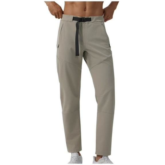 Mens Cargo Pants Fashion Casual Solid Color Pockets Elastic Rope Pants Sports Fitness Pants Regular Straight Pant Khaki M