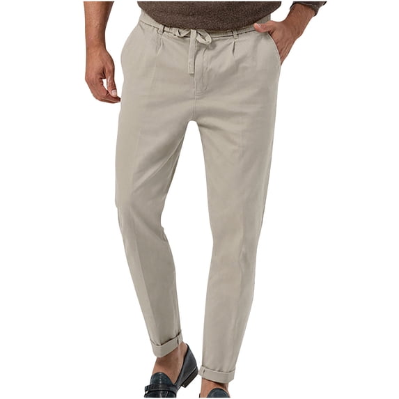 Casual Pants for Men, Mens Work Pants Fashion Drawstring Elastic Waist Solid Color Casual Length Pants