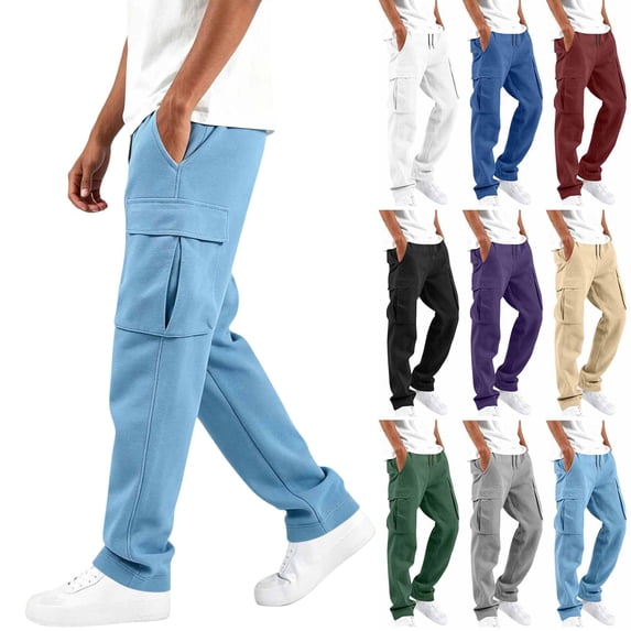 Mens Cargo Pants Hiking Athletic Joggers Sweatpants Elastic Waist Drawstring Casual Trousers with Multi Pockets