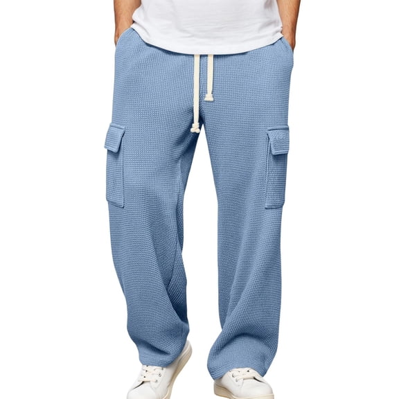 Mens Cargo Pants Knit Soft Loose Fit Outdoor Activities Mens Stretch Jeans,Sky Blue,S