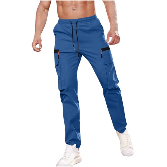 Mens Cargo Pants Lightweight Baggy Drawstring Athletic Joggers Breathable Quick Dry Outdoor Hiking Pants Zipper Pockets