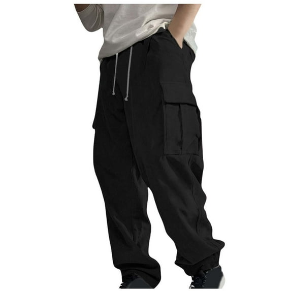 Mens Cargo Pants And Linen Elastic Waist Blended Breathable Comfortable Soft Cargo Pocket Casual Trousers Full Length Pants Pantalones Para Hombre Black XL