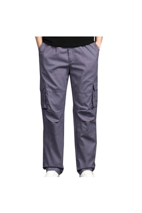 Mens Cargo Pants For Men Hook And Loop Elastic Waist Drawstring Closure Multiple Pockets Cargo Straight Mid Rise Long Pants For Everyday Utility Wear Work Pants For Men