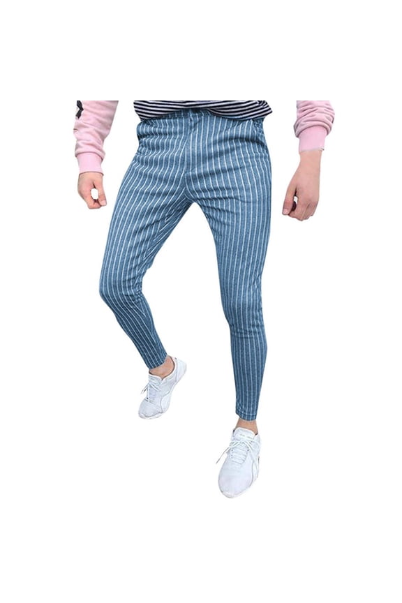 Mens Cargo Pants Men's Casual Slim Fit Skinny Business Formal Suit Dress Pants Slacks Trousers Hiking Pants Men Blue L