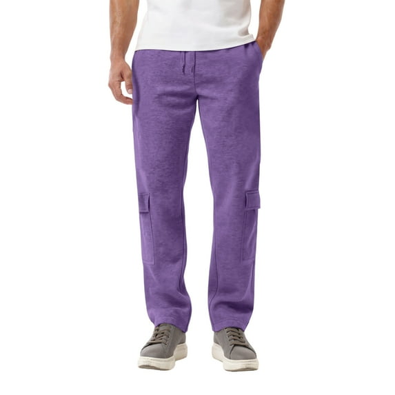 Mens Cargo Pants Men's Fleece Casual Outdoor Straight Pant Elastic Waist Baggy Sweatpants with Multiple Pockets