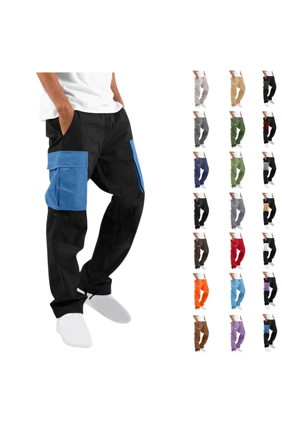 Mens Cargo Pants Men's Solid Casual Outdoor Straight Pant Type Fitness Trousers with Multiple Pockets