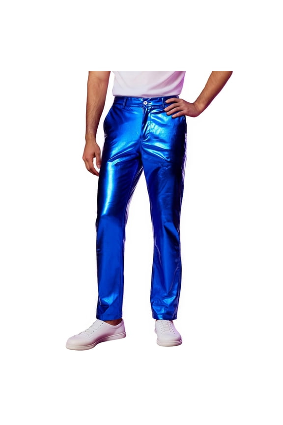 Mens Cargo Pants Metic Disco Shiny Straight Leg Party Dance Mens Casual Pants,Blue,3XL
