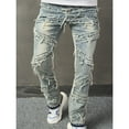 thumbnail image 1 of Mens Cargo Pants Ofreoo Men's Light Blue Quilting Ripped Jeans Zipper Wash Elastic Trend Outdoors Denim Trousers Christmas Gift, 1 of 9