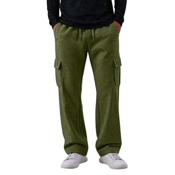 Mens Cargo Pants Open Bottom Fleece Sweatpants Relaxed Fit Drawstring Elastic Waist Joggers Running Workout Gym Pants