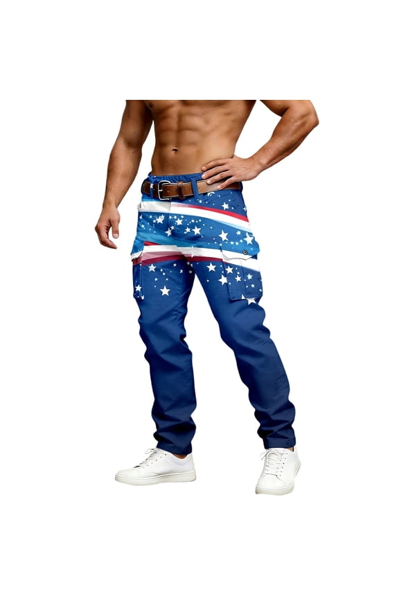 Mens Cargo Pants Patriotic Print Independence Day Anniversary Mens Stretch Jeans,Sky Blue,3XL
