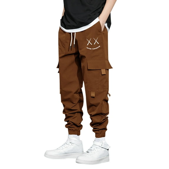 Mens Cargo Pants Relaxed Fit Cargo Work Pants Casual Loose Spring Fall Multi Pocket Utility Straight Leg Brown L