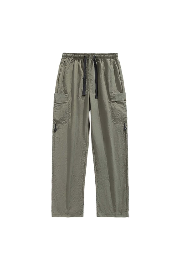 Mens Cargo Pants Relaxed Fit Casual Workwear Pants Outdoor Utility Straight Leg Lightweight Hong Kong Style Trousers Army Green L